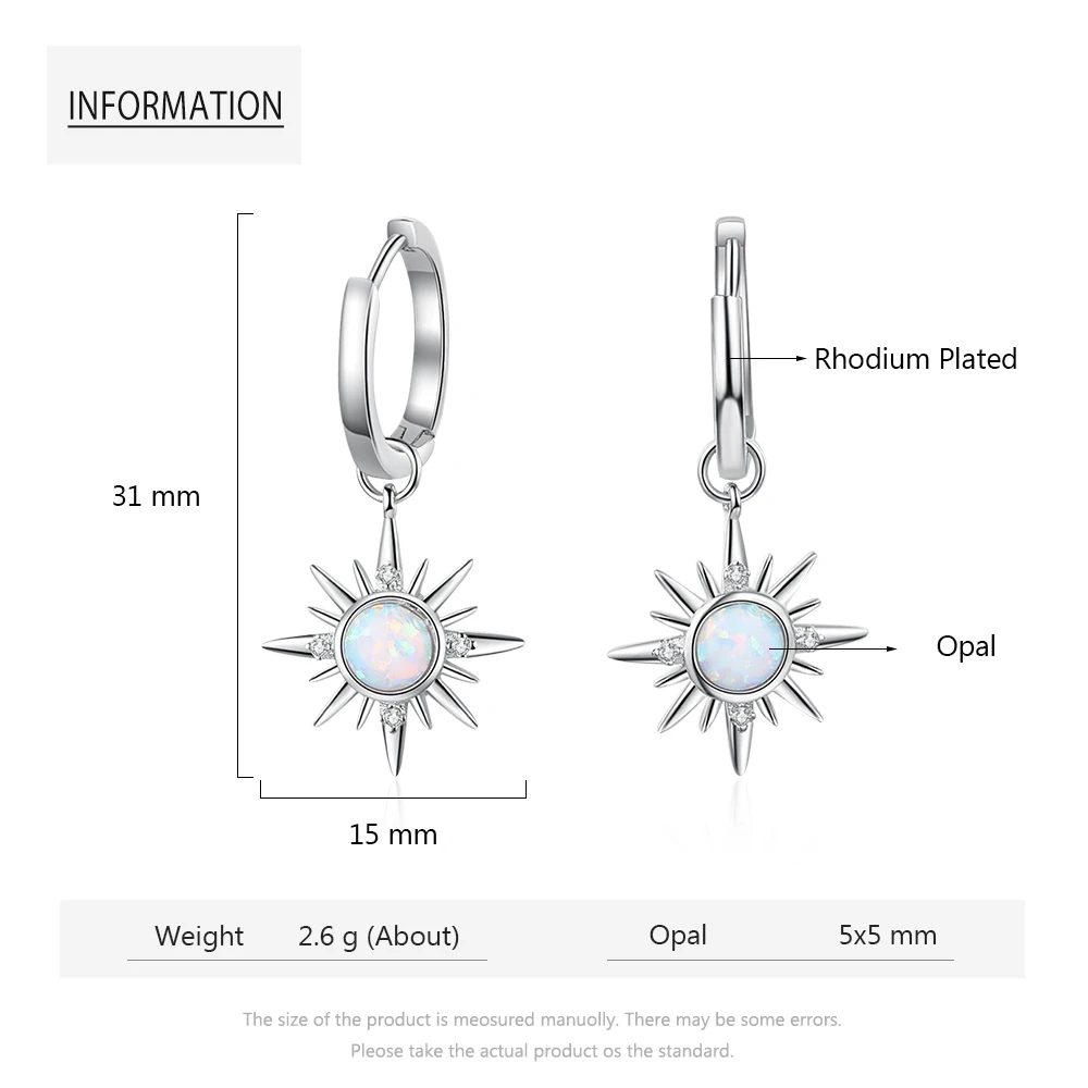 JewelOra Designer Sun Earrings with Clear Cubic Zirconia Luxury Simulated White Opal Hoop Earrings for Women Jewelry Gift