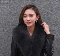 Short Genuine Leather Jacket Women Big Fox Fur Collar Sheepskin Coat Slim Women's Down Jackets Chaquetas Mujer 2020 KJ3573