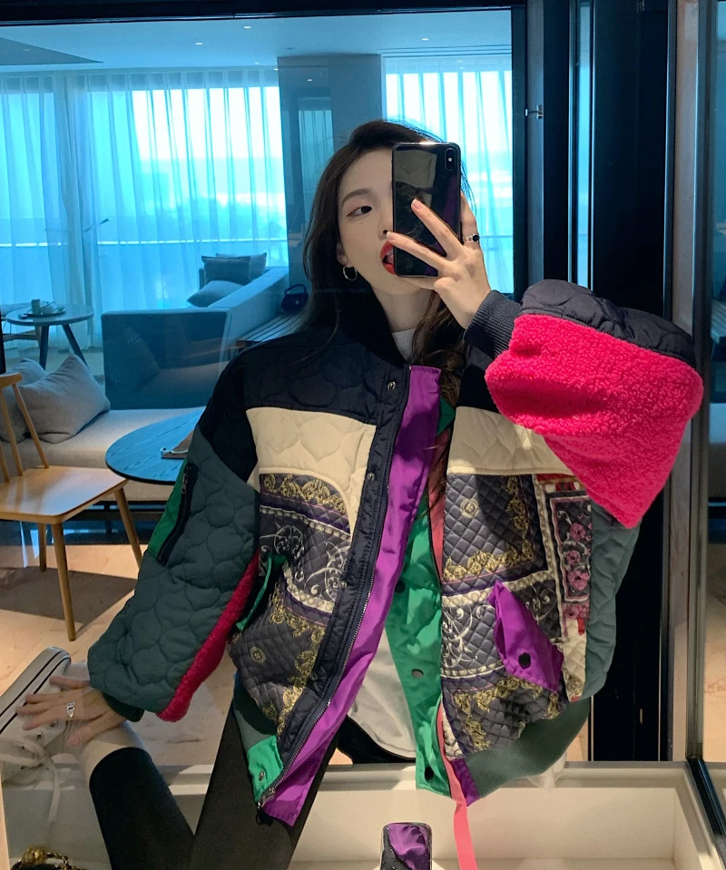 Korobov Korean Harajuku Ulzzang Women Coats Vintage Hit Color Patchwork Oversize Female Jackets Streetwear Warm Parkas Coat