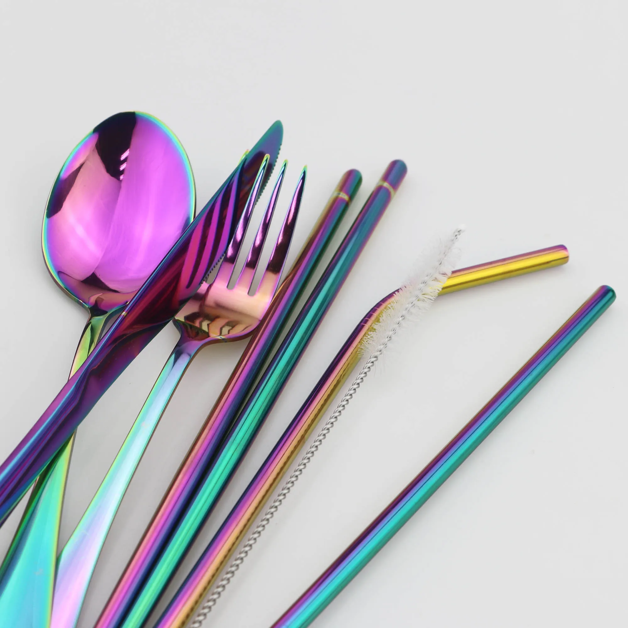 JANKNG Tableware Stainless Steel Cutlery Travel Camping Dinnerware Set Spoon Fork Chopsticks with Straw Portable Case