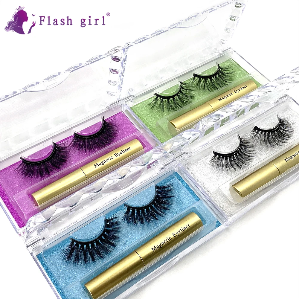 1pair/Boxes Magnetic Eyelashes speed dry Liquid Eyeliner kit 5D strong and durable mink cotton black band False eyelashes set