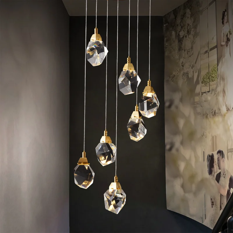 Luxury diamond crystal chandelier staircase large living room hall chandelier lighting golden home decoration led crystal lamp