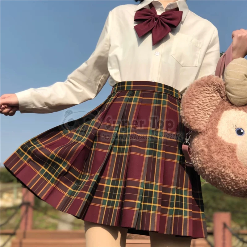 Faldón de uniforme para niñas, Falda plisada corta, Original, roja auténtica, conjunto completo de uniformes escolares para verano y otoño