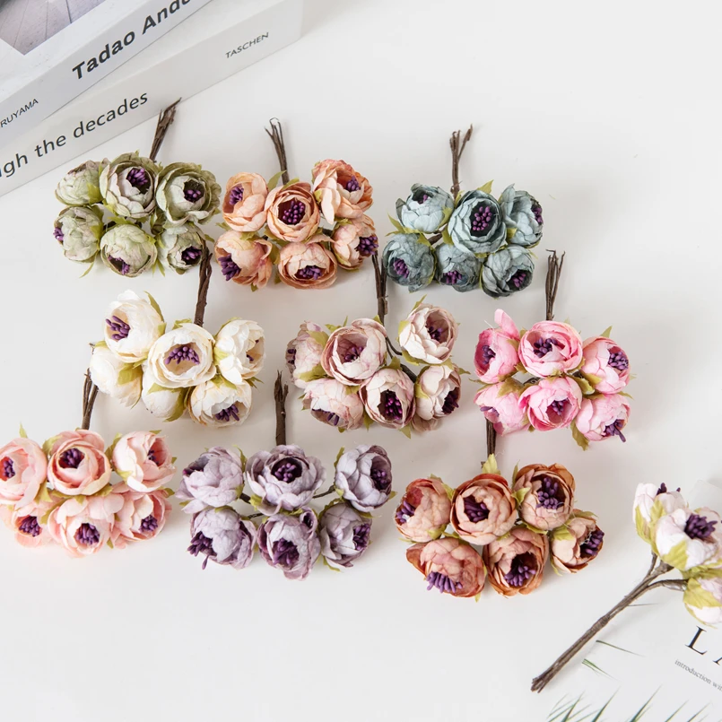 12 Stück künstliche Blumen Weihnachts dekoration für Wohn accessoires Staubblatt Hochzeits strauß Girlande DIY Geschenke Seide Tee Rosen Knospen – Detail 3