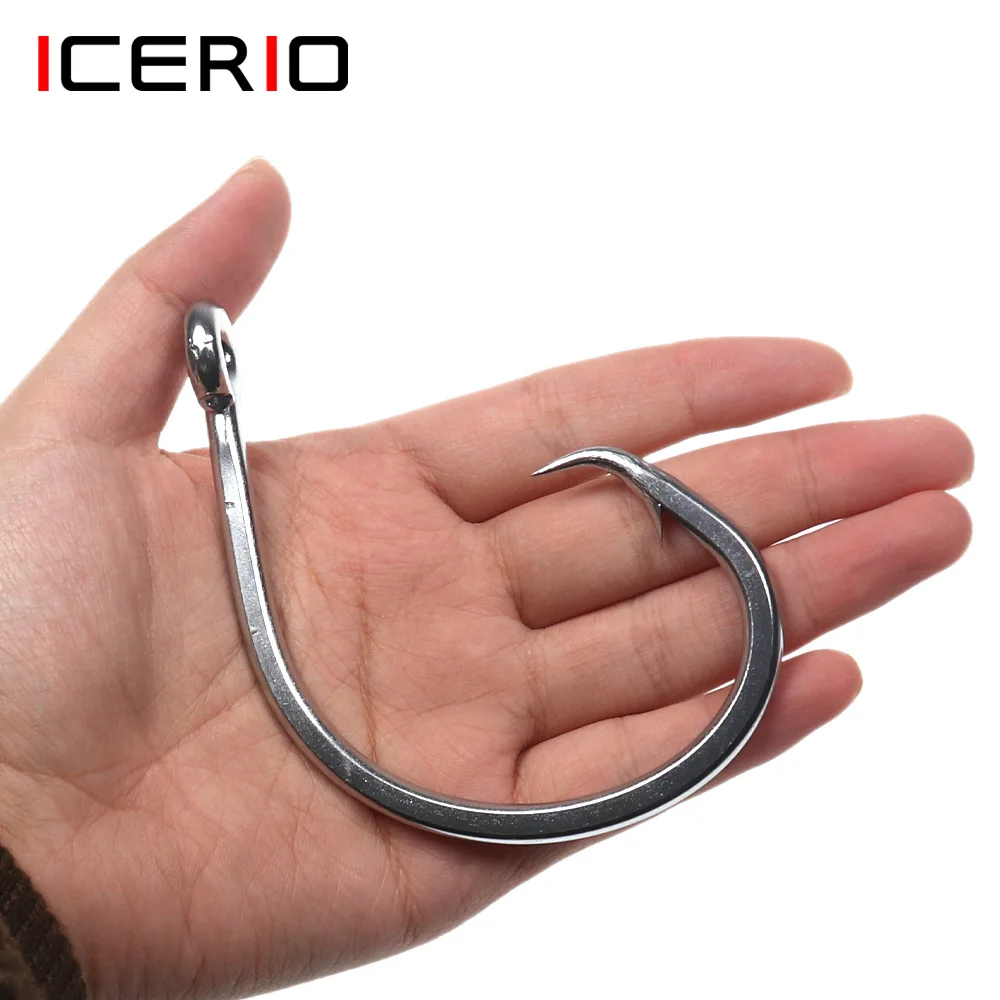 ICERIO 1pcs~10pcs 6/0#~16/0# Stainless Steel Saltwater Fishing Hook Anti-corrossion Circle Hook For Tuna Shark Sea Trout Fishing