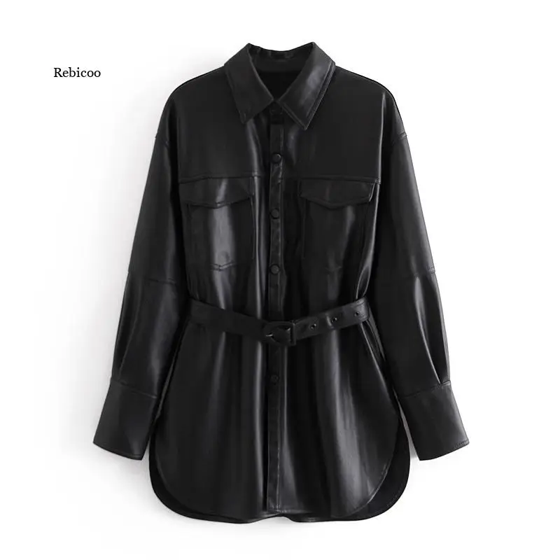 Motorcycle Women Leather Shirt Street Jacket Metal Single Buttons Soft Pu Shirt New Autumn Winter Casual Long Sleeve Tops Blouse