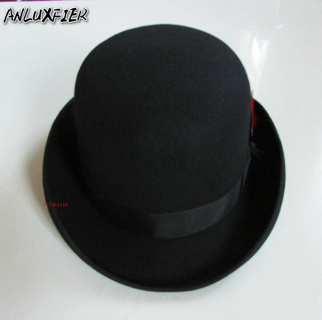 New 100% Wool Hat High Quality Fashion Men's and Women's Black Cap Bowler Hats Black Wool Felt Derby Bowler Hats B-8134