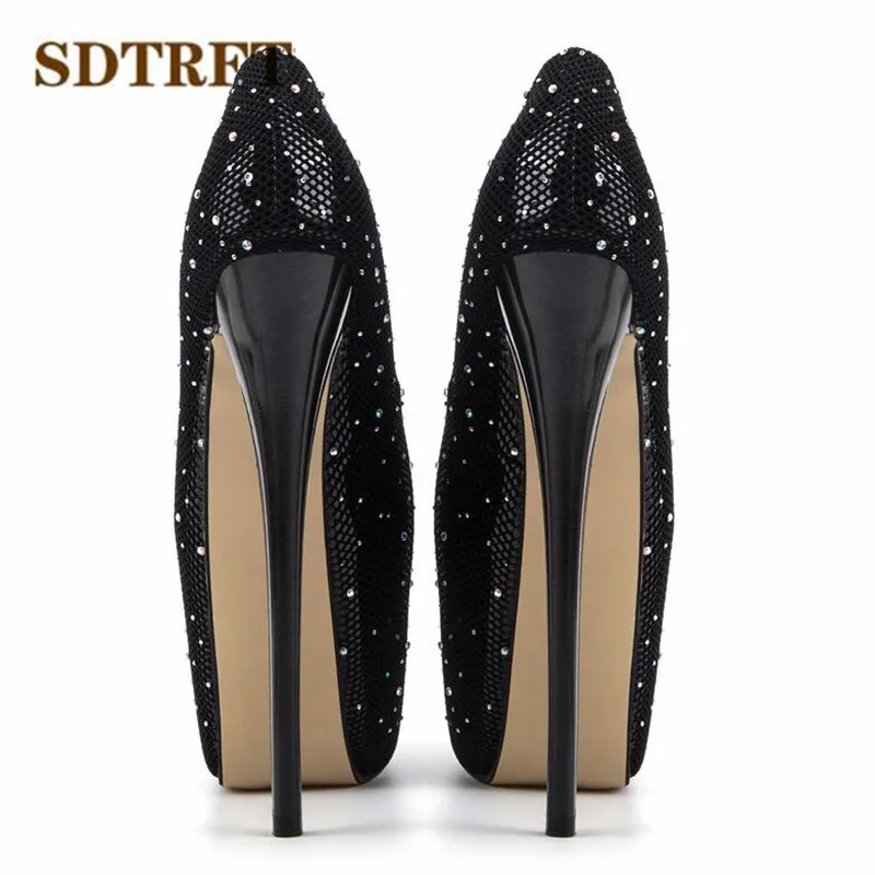 SDTRFT Spring Autumn Elegant Stilettos 19cm thin High Heels female LACE Shoes woman platforms Diamonds wedding pumps US16 17 18