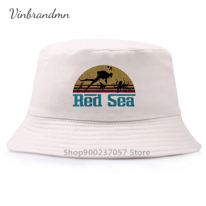 Cool Scuba Diving Vintage 80's Style Red Sea Souvenir Funny Design Panama Bucket Hat Sunmmer New Fisherman Hat