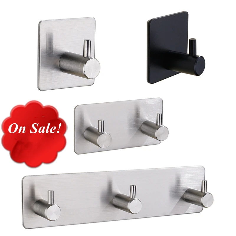 Newest SUS304 Black Robe Hook Wall Hook Towel Hook for Bathroom Stainless Steel Coat Hook Rustproof Hook Hanger for Kitchen