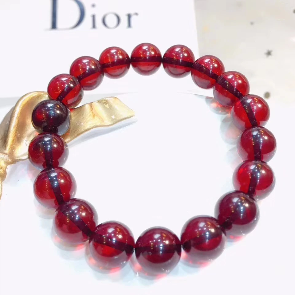 Natural Blood Red Amber Round Beads Bracelet Stretch Women Amber 10.2mm Stretch Amber Bracelet Jewelry AAAAA