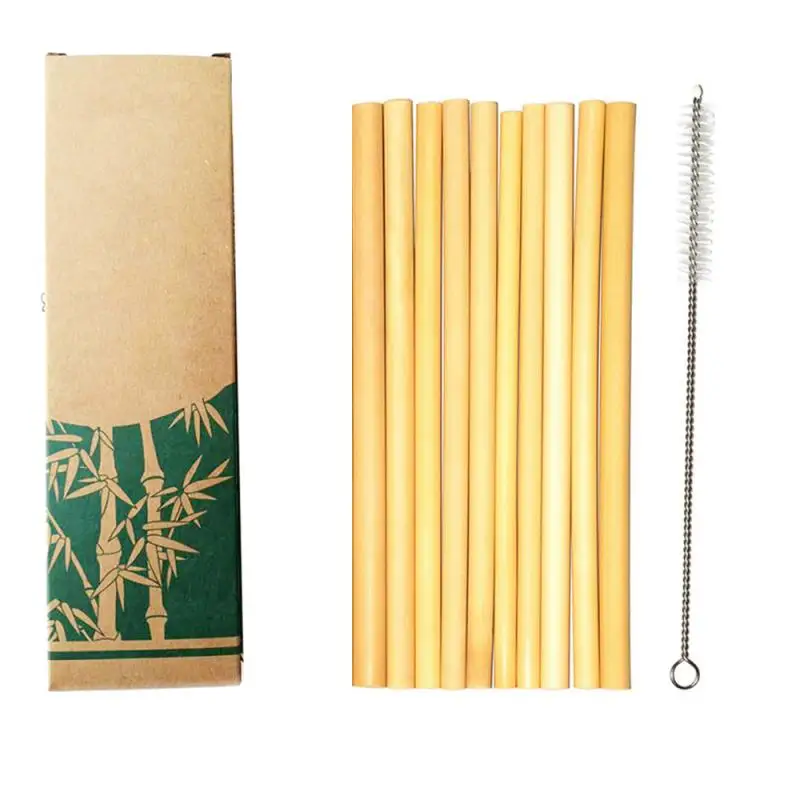 10pcs Natural Bamboo Straws Eco-Friendly Bamboo Drinking Straws With Brush Environmentally Straws For Bar Kitchen Accessories