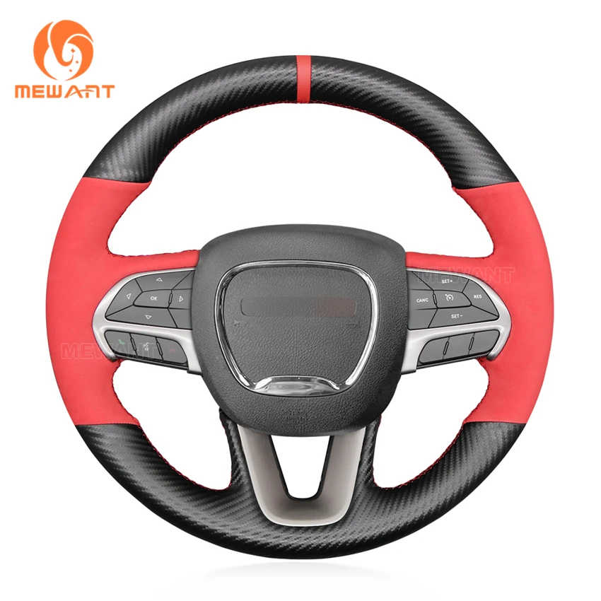 

MEWANT Black Suede PU Carbon Fiber Steering Wheel Cover for Dodge Challenger Charger 2015-2021 Durango 2018 2019 2020-2021