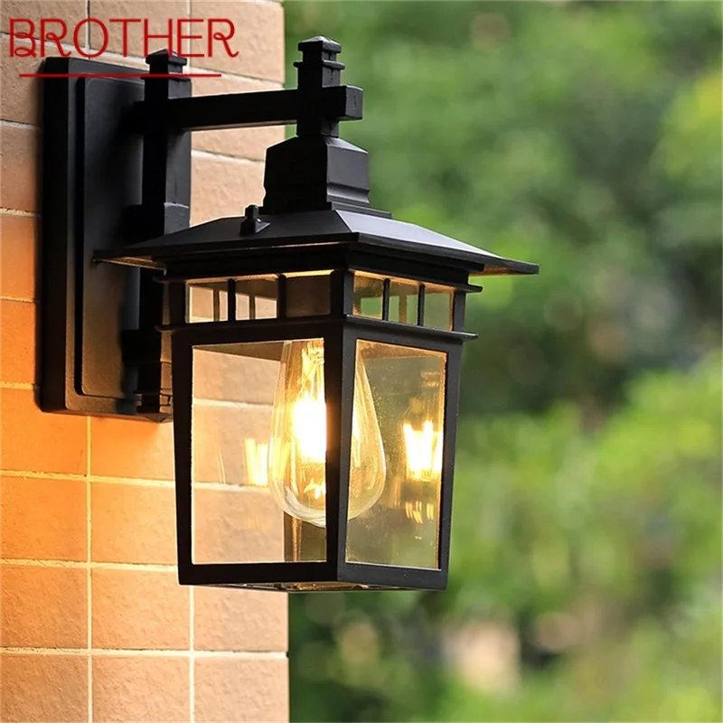 

BROTHER Outdoor Wall Lamp LED Classical Retro Black Light Sconces Waterproof Decorative for Home Aisle