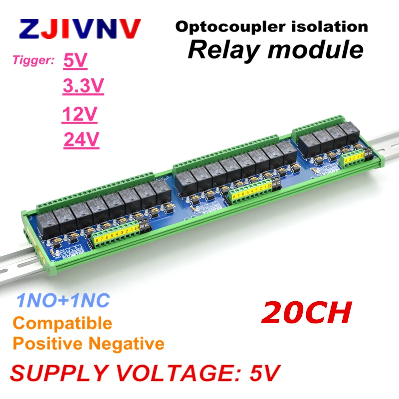 

DC 5V 20 channels Optocoupler isolation Relay Interface Module trigger voltage 1.8v 3.3~9V 10-30V PLC Signal Amplification Board