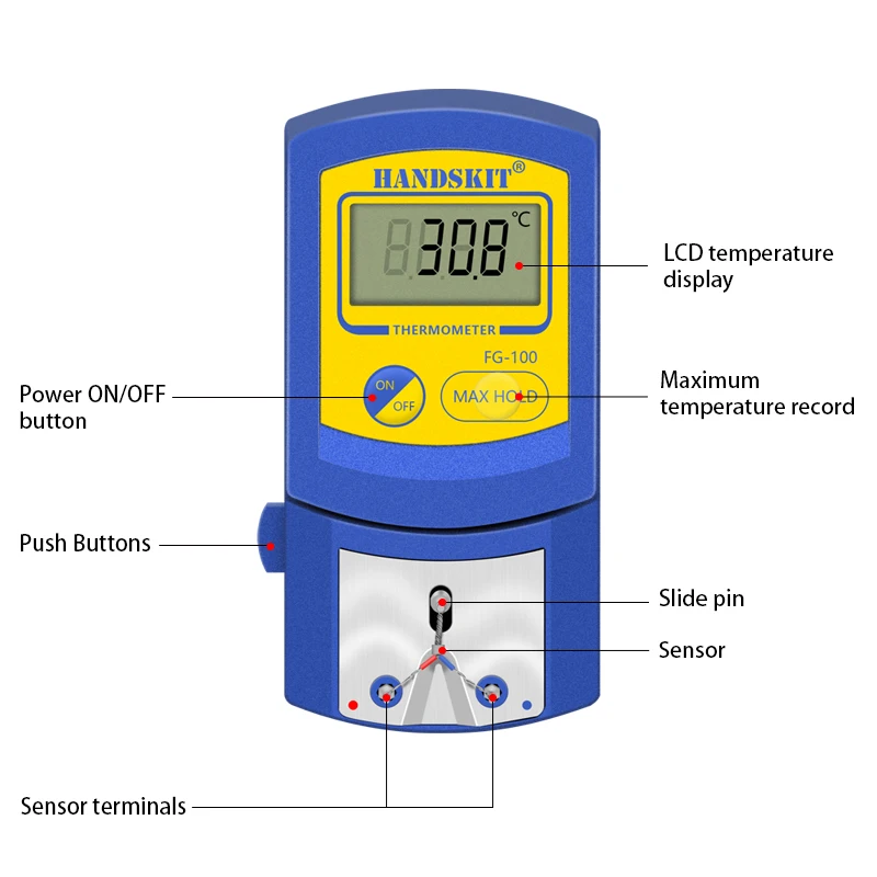 FG-100 Temperature Calibrator 4pcs Lead Free Sensors Kits High Precision Profession Digital Portable Soldering Iron Tip Test Set