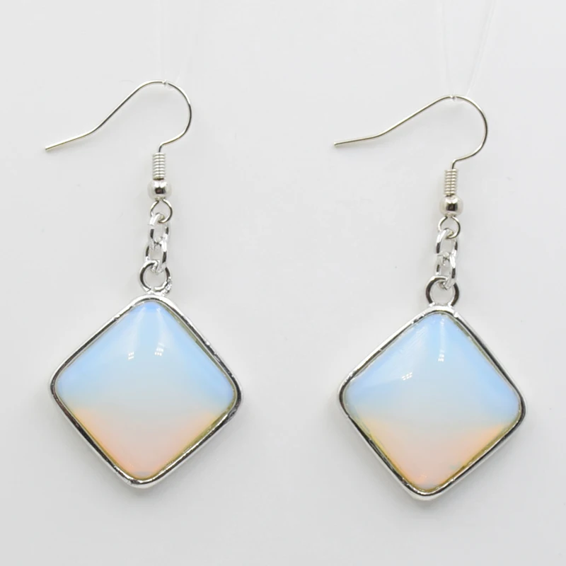 New Geometry Natural Stone Crystal Pendant Dangle Earrings Girls Women Jewelry Square White Pink Quartzs Lapis Hook Earring