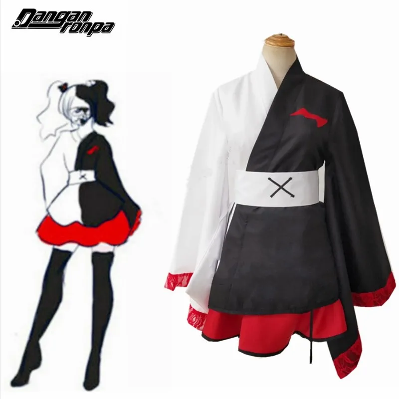 Anime Danganronpa Monokuma Cosplay Costumes Dangan Ronpa Kimono Pinafores Dresses Women Halloween Party Costume Wig