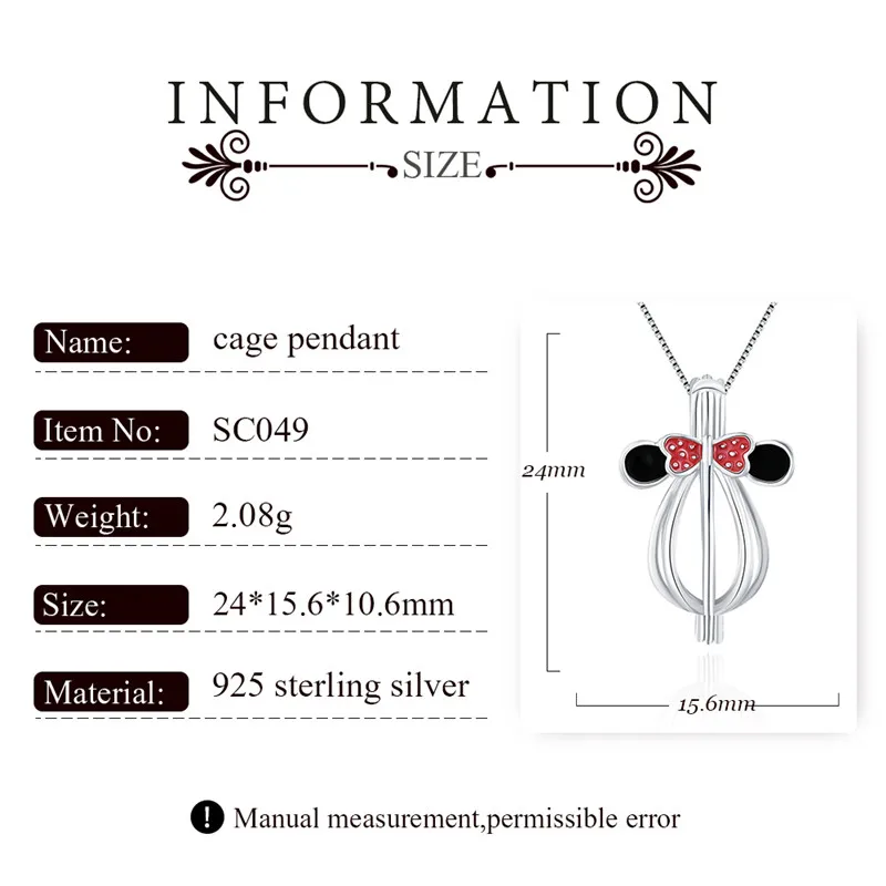 CLUCI Silver 925 Cute Mouse Shaped Charms Pendant for Women Necklace 925 Sterling Silver Pearl Cage Pendant Locket SC049SB