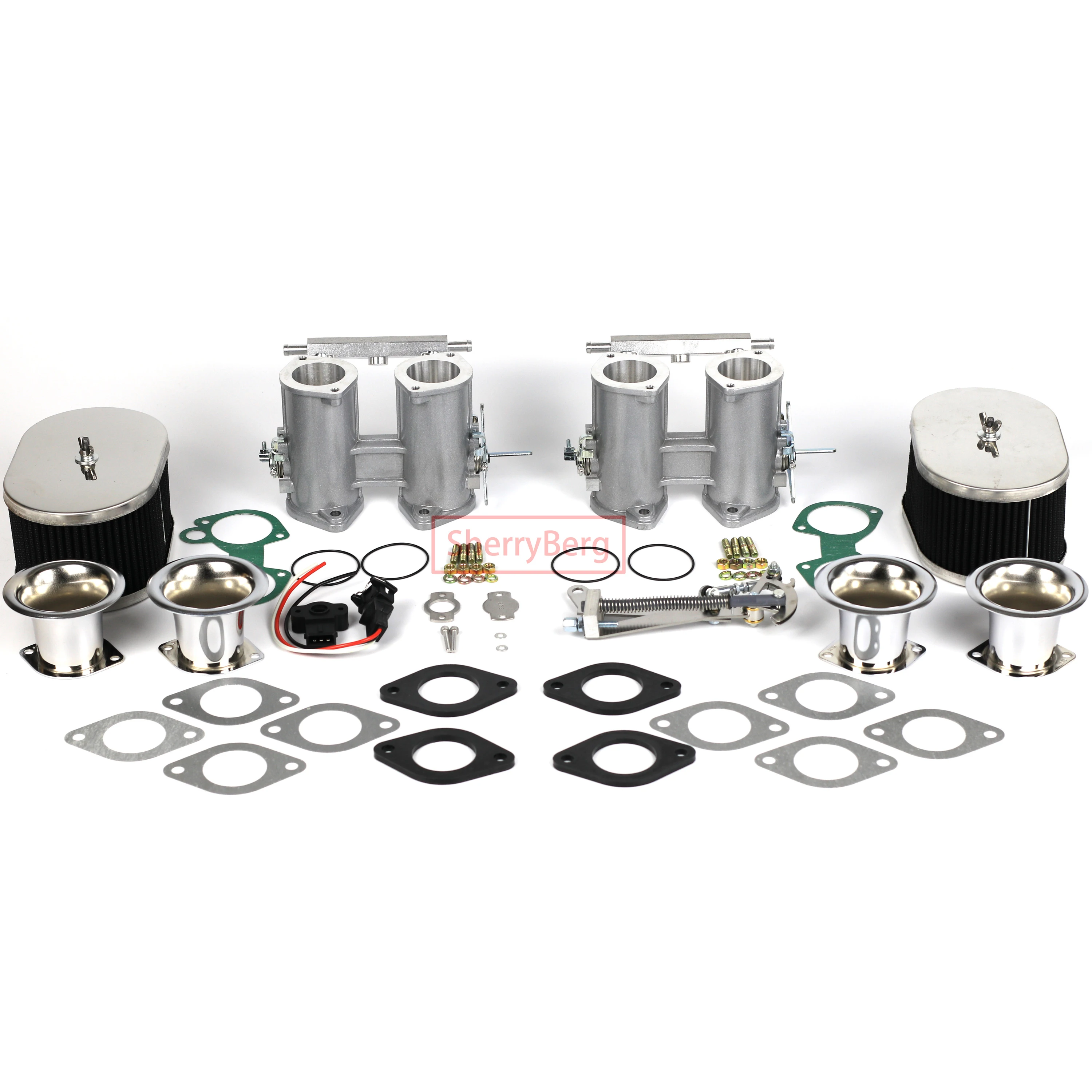 SherryBerg  set of 50dcoe 50 dcoe 50mm Twin Throttle Bodies+TPS+air horns+air filter+linkage  FOR Weber/Dellorto/Solex DCOE/DHLA