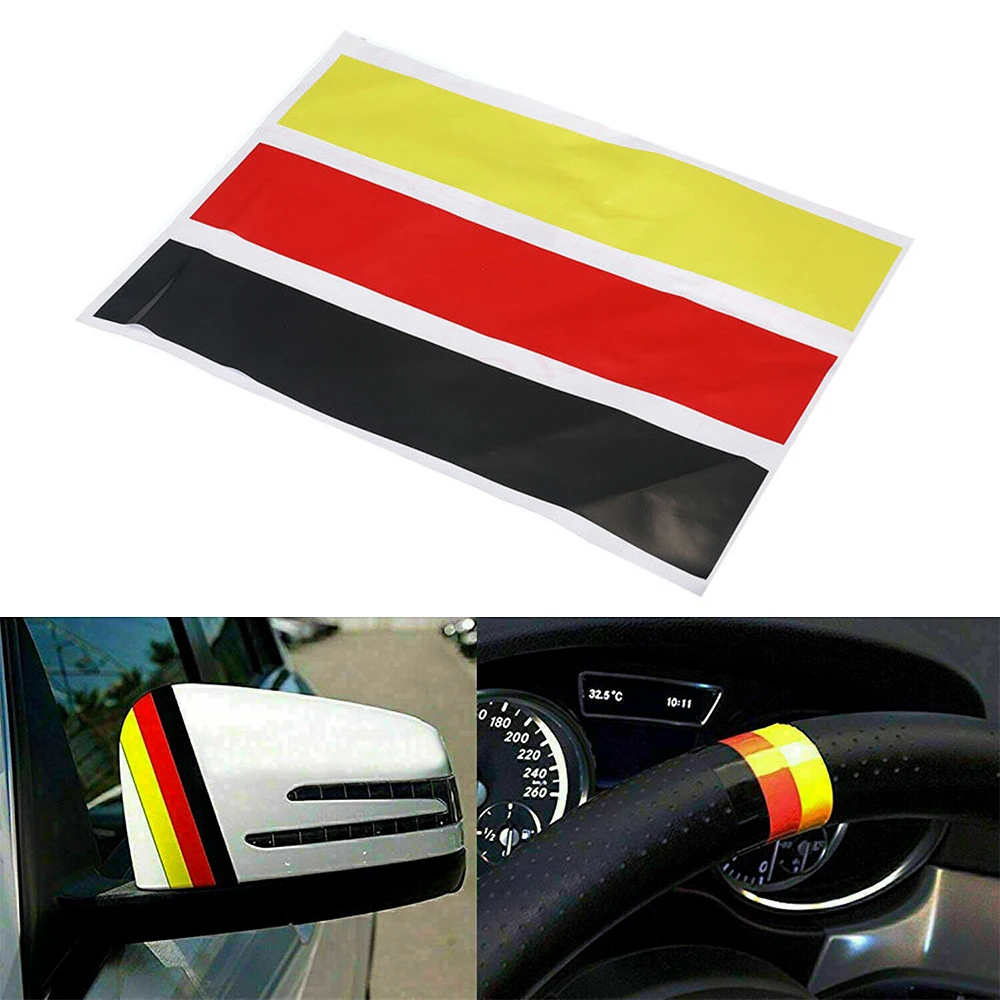 Germany Flag Car Sticker Black+Red+Yellow 3 Stripes Bumper Grid Rear View Mirror Reflective Decal Weatherproof Car Accessories