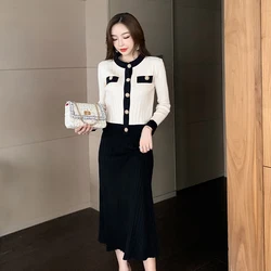 New arrival women set temperament comfortable jacket and long a-line skirt fashion high quality work style knit bouncy women set