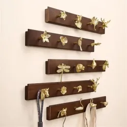 Wall Mount Row Hook Brass Animals Combination Towel Hook For Bathroom Clothes Coat Hooks Gold Living Room Kitchen Accessories