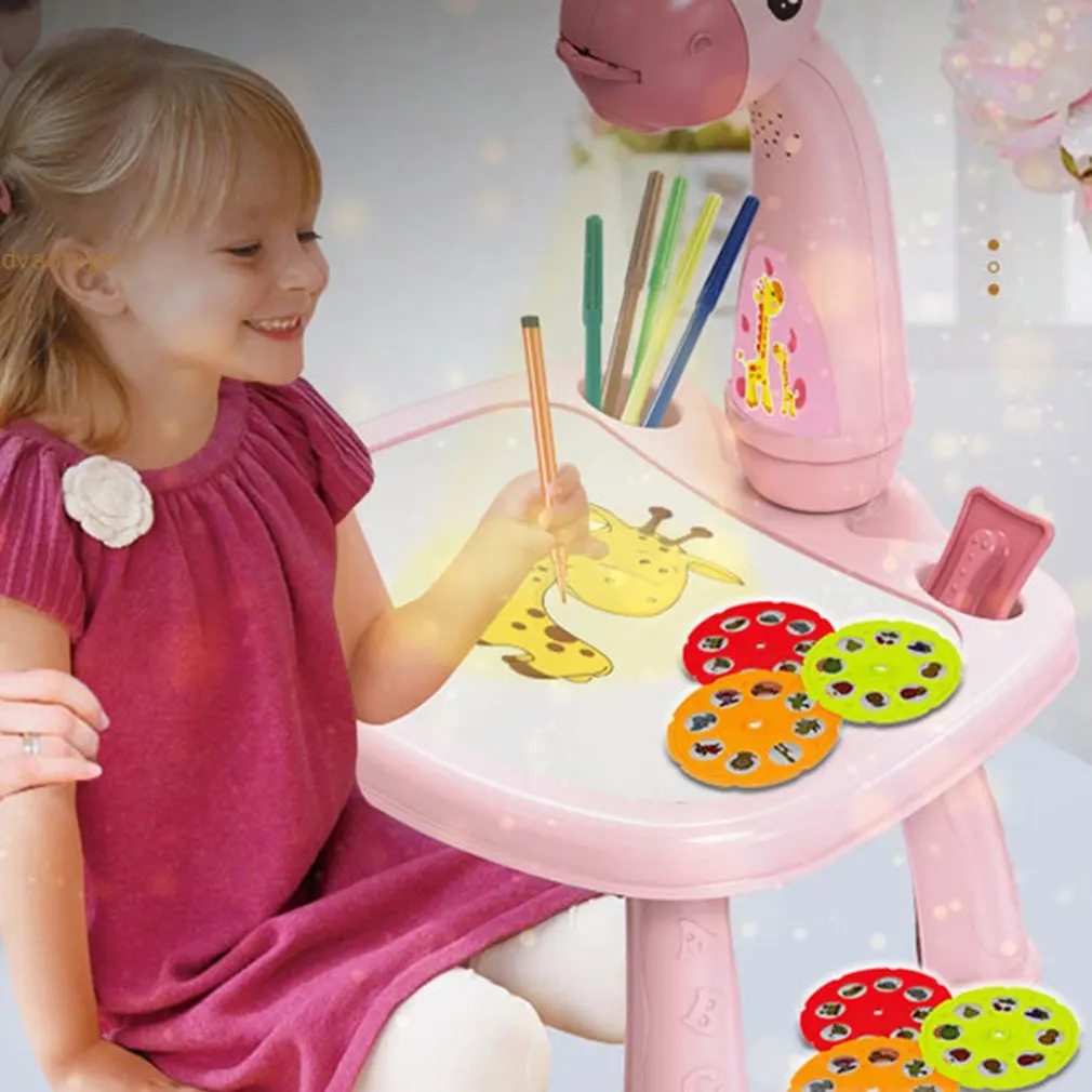 Children Led Projector Art Drawing Table Toys Kids Painting Board Desk Arts Crafts Educational Learning Paint Tools Toy for Girl