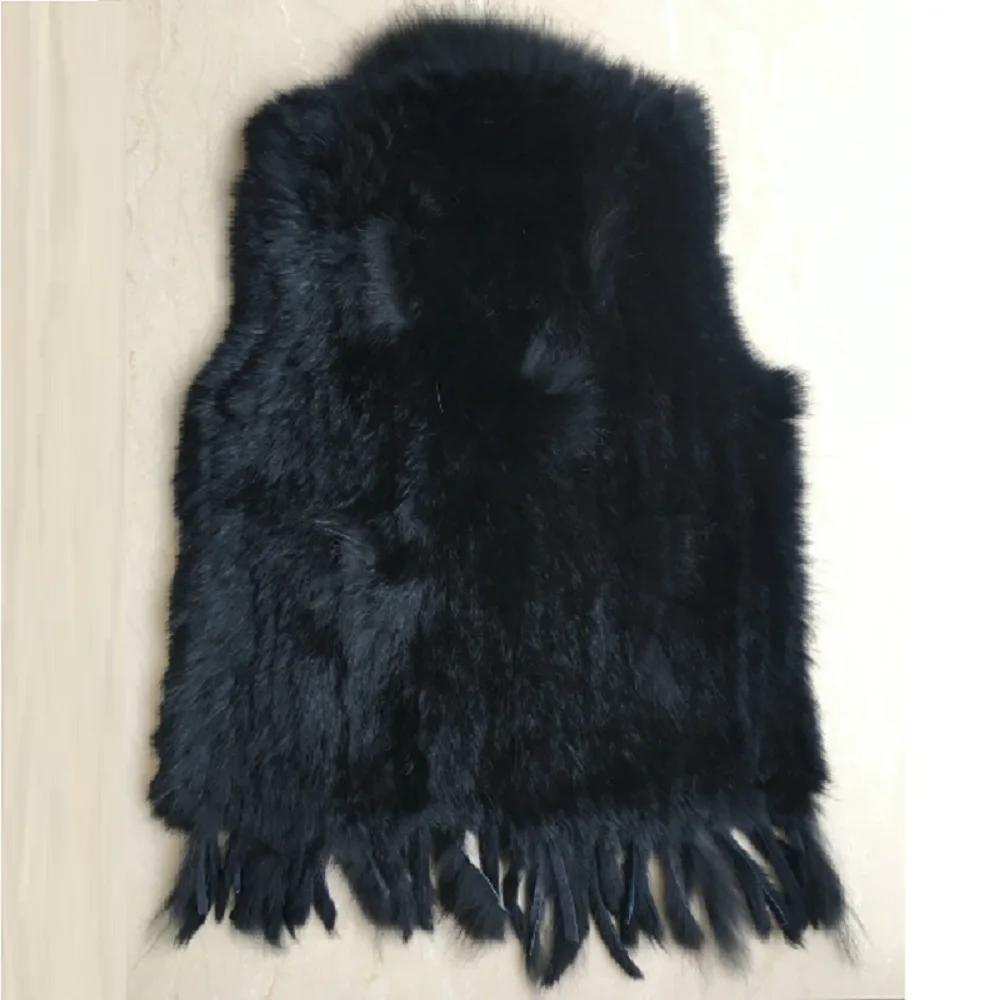 raccoon dog fur collar trim women knitted natural rabbit fur vest gilet/waistcoat high quality hot sale retail/wholesale