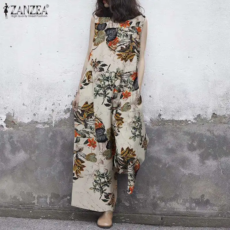 Women's Summer Jumpsuits 2023 ZANZEA Vintage Floral Overalls Casual Wide Leg Pants Female Printed Rompers  Turnip 