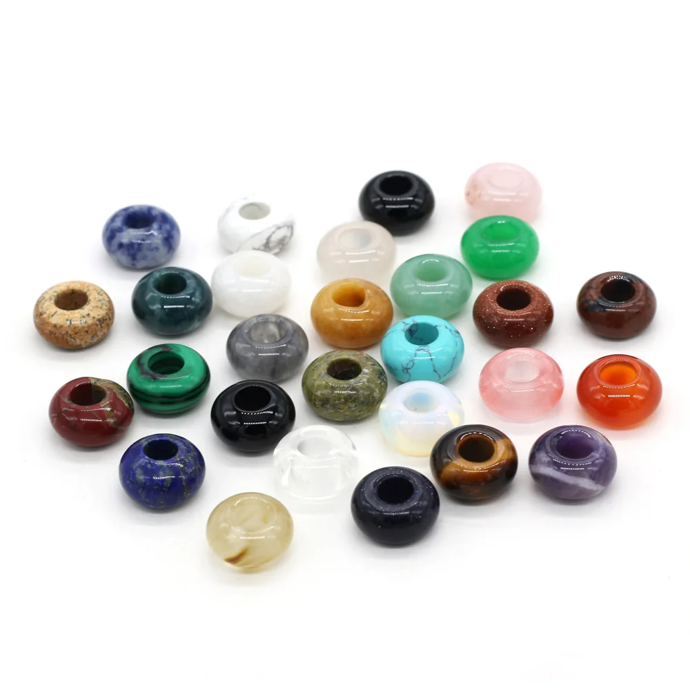 10pcs Natural Stone Loose Beads Abacus Shape Big Hole Charms Loose Beads Size 7x14mm For Jewelry Necklace Making Hole 6mm