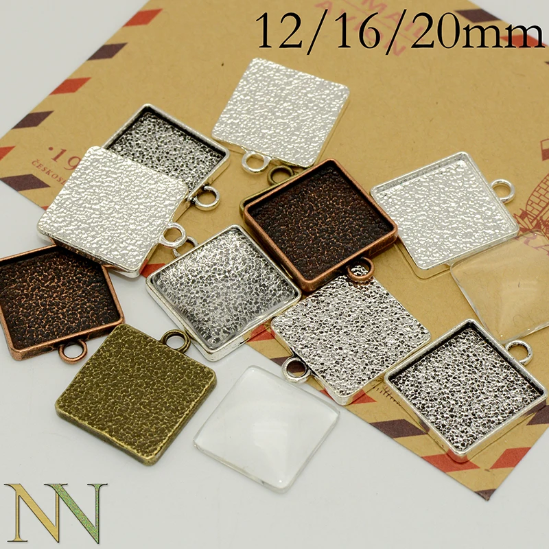 100 قطعة-12 مللي متر ، 16 مللي متر ، 20 مللي متر مربع الحافة الإعداد ، مربع كابوشون قاعدة ، مربع قلادة صينية القرط الفراغات لصنع المجوهرات