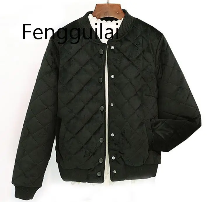 Imagem -03 - Fengguilai Outono Inverno Feminino Curto Cabolsas de Algodão Quente Engrossar Veludo Parka Jaquetas Estudantes de Beisebol Outerwear Sólidos Bombardeiros para