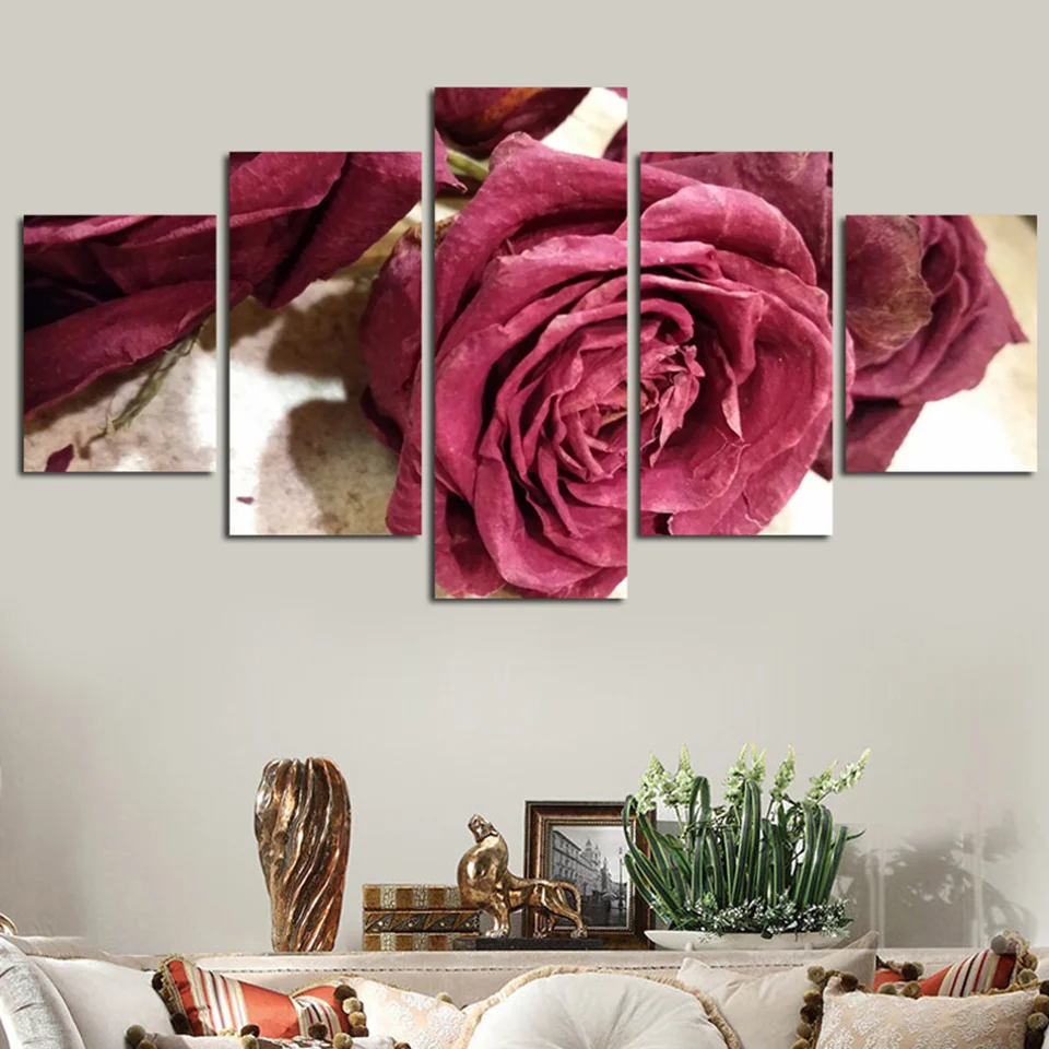 

Canvas Painting 5 Panels Romantic Roses Modular Framework Living Room HD Printed Pictures Wall Art Home Decor Flowers Painting