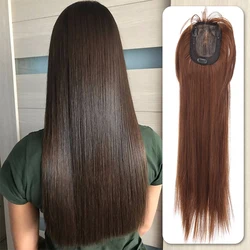 Topper synthétique pour femmes, extensions de cheveux de couleur naturelle droite, frange soignée, couvre-chef Cilp-on, 60 cm