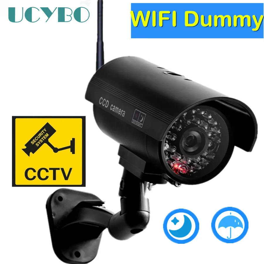 Dummy camera cctv video surveillance cameras w/ wifi antenna infared IR LED flashing battery powered security fake camera