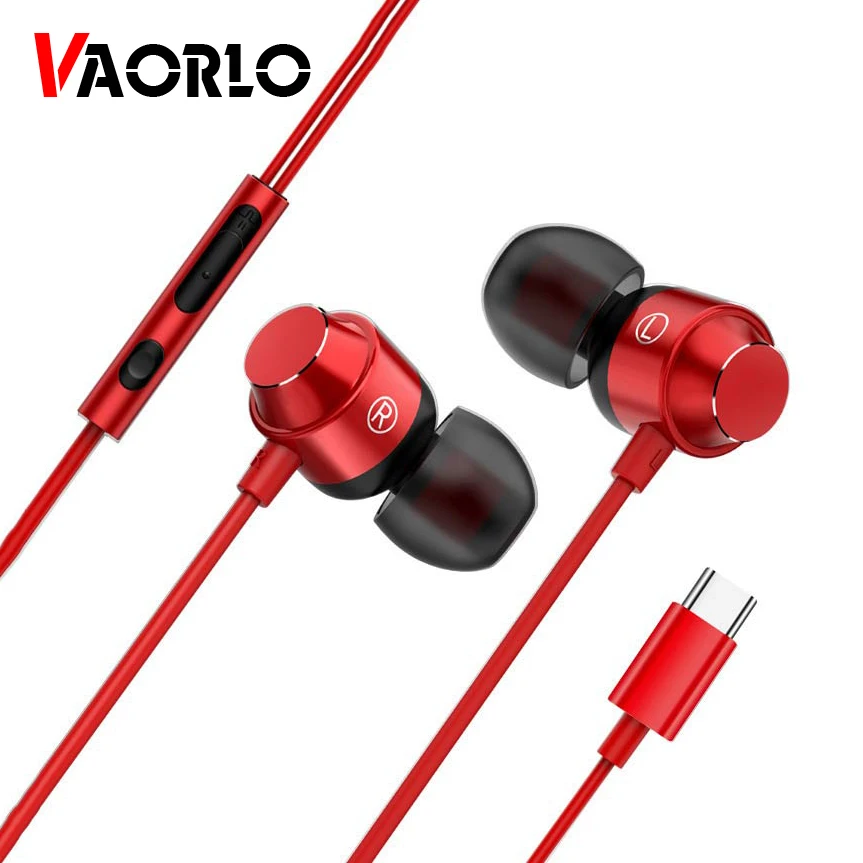 VAORLO Type-C in-Ear Earphone With MicWire-Controlled Headphone Sports Magnetic Earbuds for Xiaomi Mi 9 8 SE 6X Huawei P20 P30