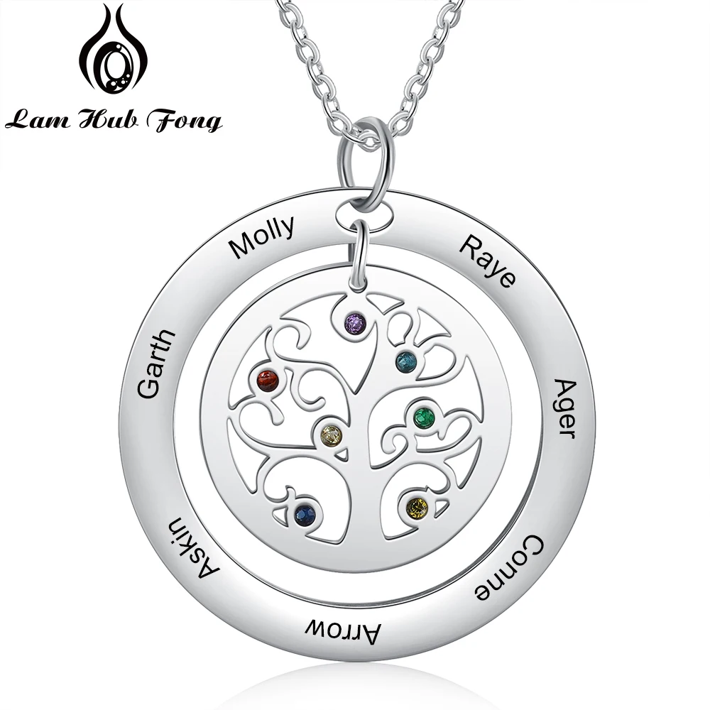 

Tree of Life Personalized Necklace Custom Stainless Steel Name Necklace Birthstone Family Gift for Women Mother (Lam Hub Fong)