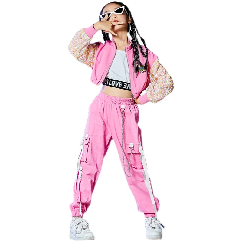 Trajes de baile de Hip Hop para niños, Tops cortos, ropa de calle, pantalones Cargo, moda para niñas, trajes de baile de Jazz, atuendo de concierto