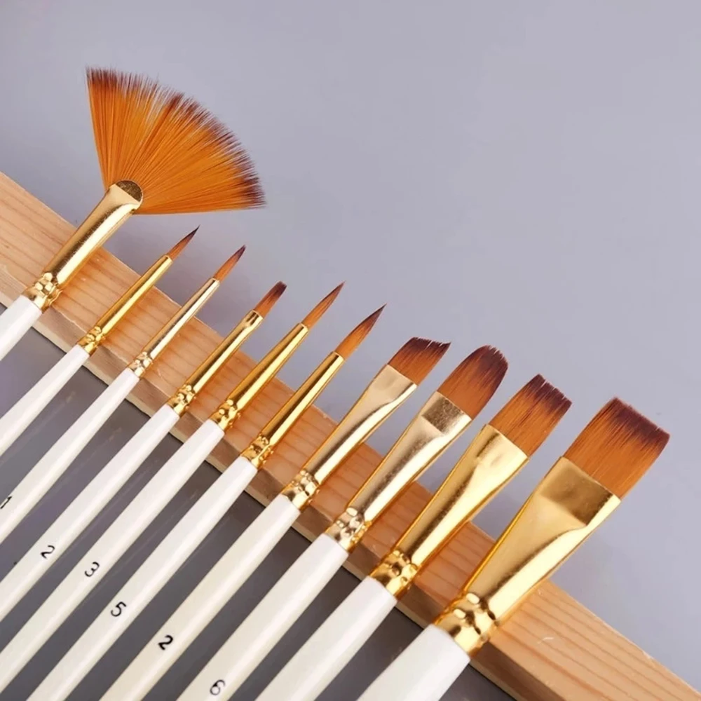 10Pcs Paint Brushes Set Nylon Hair Brush for Acrylic Painting Oil Watercolor Paint  DIY Kid Student Artistic Brush Art Supplies