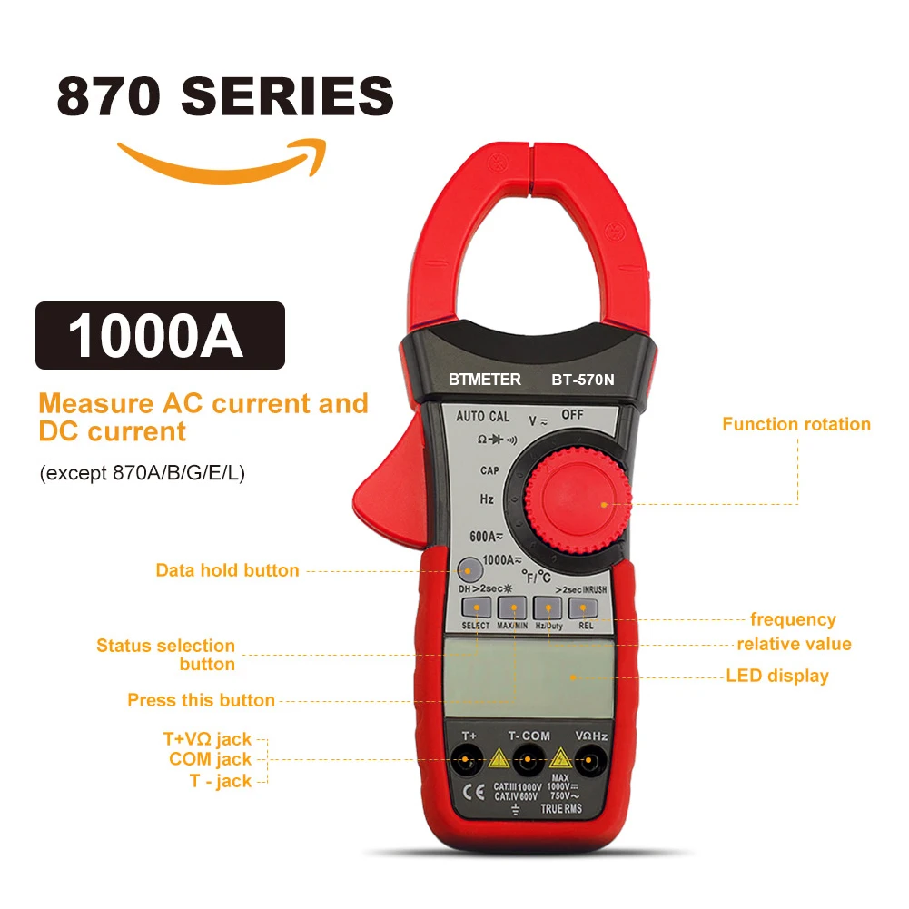 Digital Clamp Meter BT-570N True RMS,AC/DC Current Voltage Auto Range 6000 Display Voltage Tester Meter,Inrush Current test