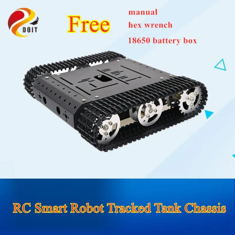 

Remote Control Smart Robot Tracked Tank Chassis Metel Tank Kit with Dual DC Motor Aluminum Alloy Frame for Arduino DIY TC100