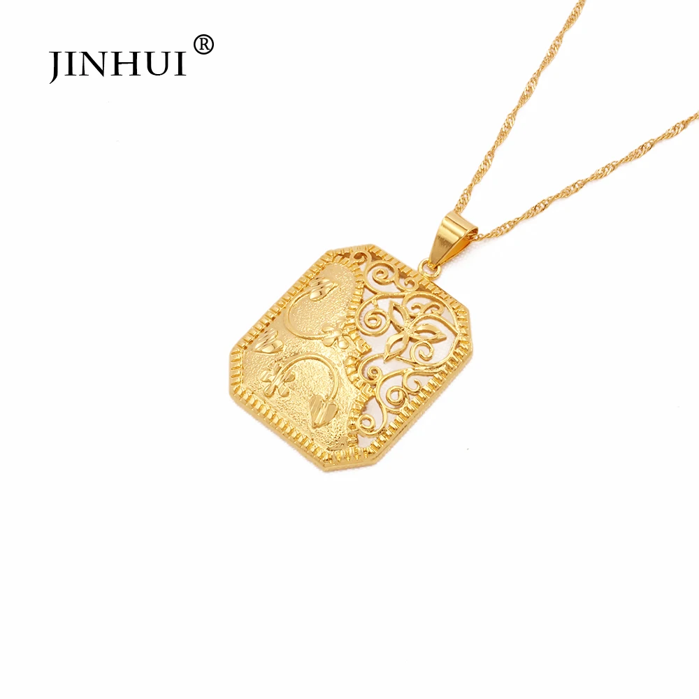 Jewelry sets gold color for women African indian wedding gifts bridal party necklace earrings square pendant jewellery set