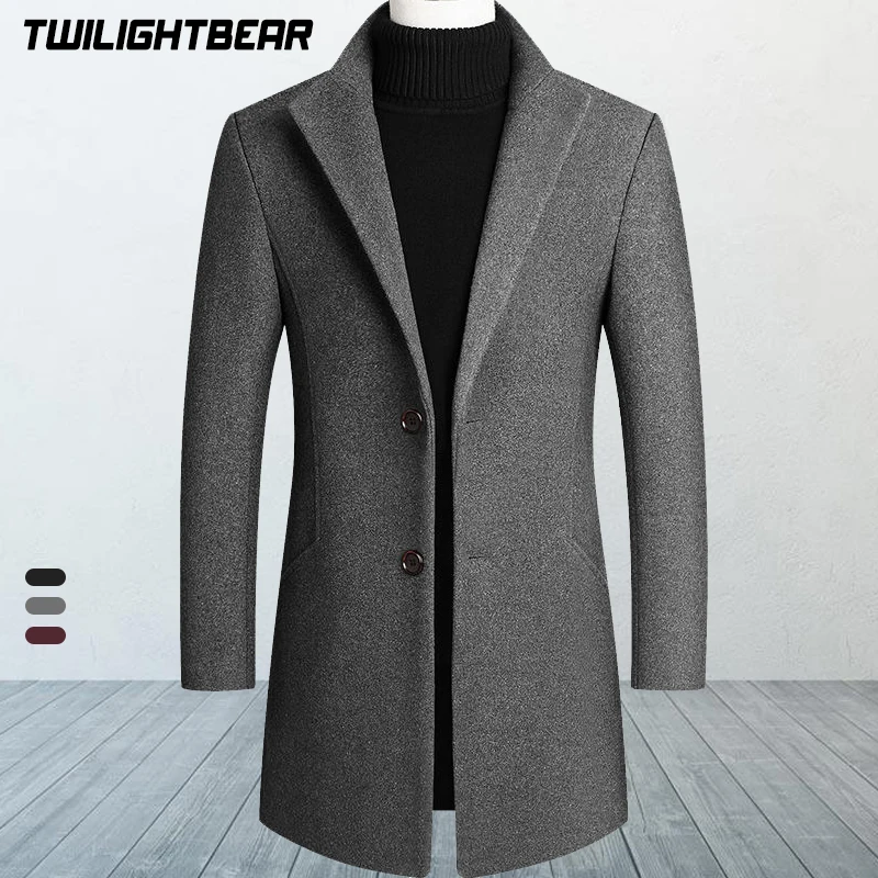 

Winter Men's Woollen Overcoat Oversized Solid High Quality Wool Blends Business Casual Coat Men Clothing Pea Coats A2FJ01