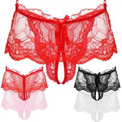 Perizoma da uomo in pizzo trasparente perizoma con gonna perizoma t-back mutandine vita bassa allentato elastico in vita Bowknot Lingerie Underwea