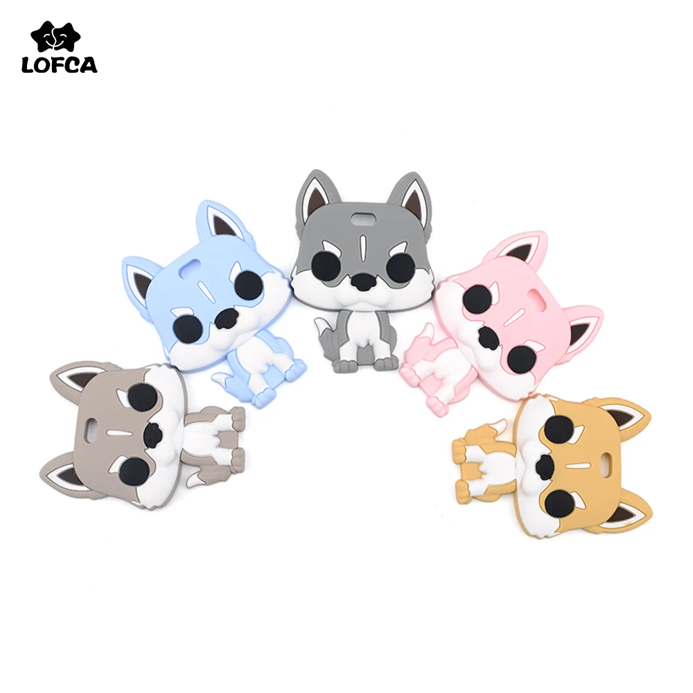 

LOFCA 1pcs Husky Silicone Dog Shape Baby Teether Toy Food Grade Silicone BPA Free Animal Teether Pendant Nursing Necklace Making