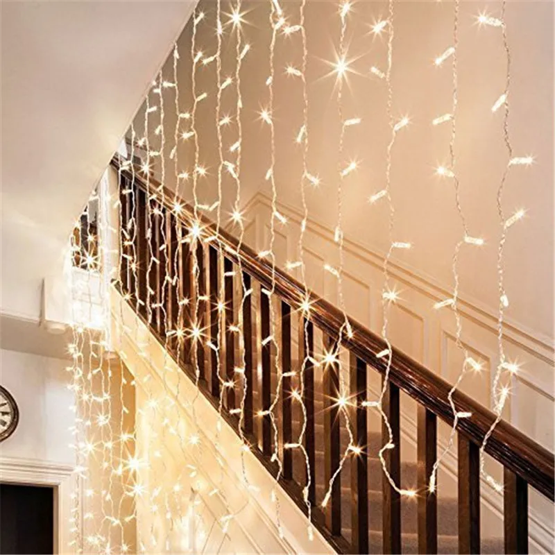 Imagem -02 - Natal Led Lights Curtain Garland 300 Led String Fairy ao ar Livre Interior Casa Decoração de Casamento Luz Líquida 3x3m