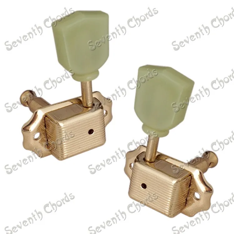 A Set Retro Tulip Trapezoid Jade Green Button Deluxe String Tuning Pegs Tuners Machine Heads for Acoustic Electric Guitar-Gold