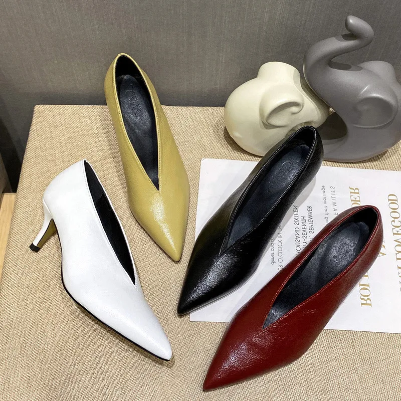 XGRAVITY Sexy Autumn New Designer Vintage Evening Shoes Ladies Fashion Pointed Toe V Cut Woman Shoes High Heel Pumps Sexy C323