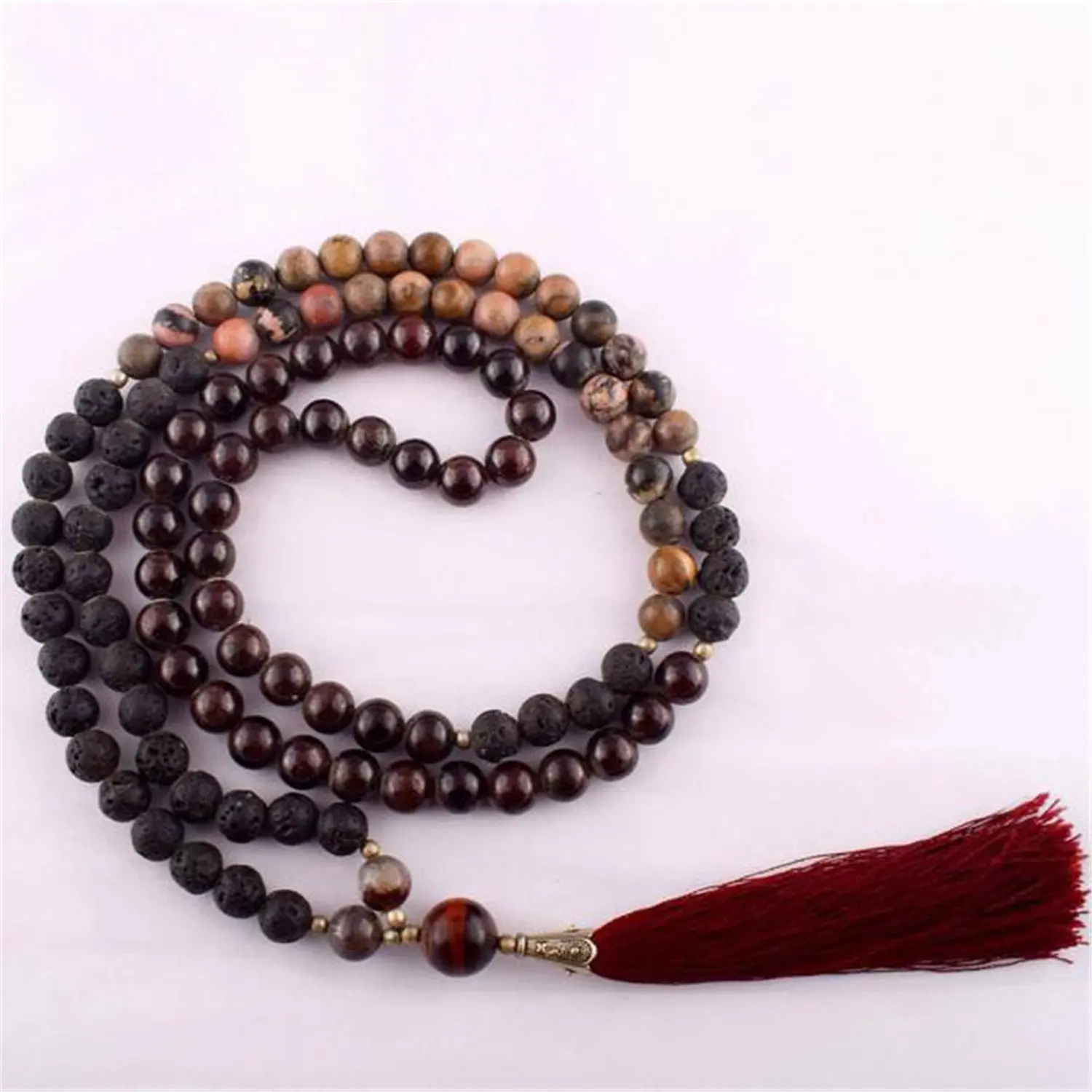 

8mm Natural Lava Stone 108 Beads Handmade Tassel Necklace Unisex Yoga Spirituality Healing Chakra Mala Meditation Prayer Men